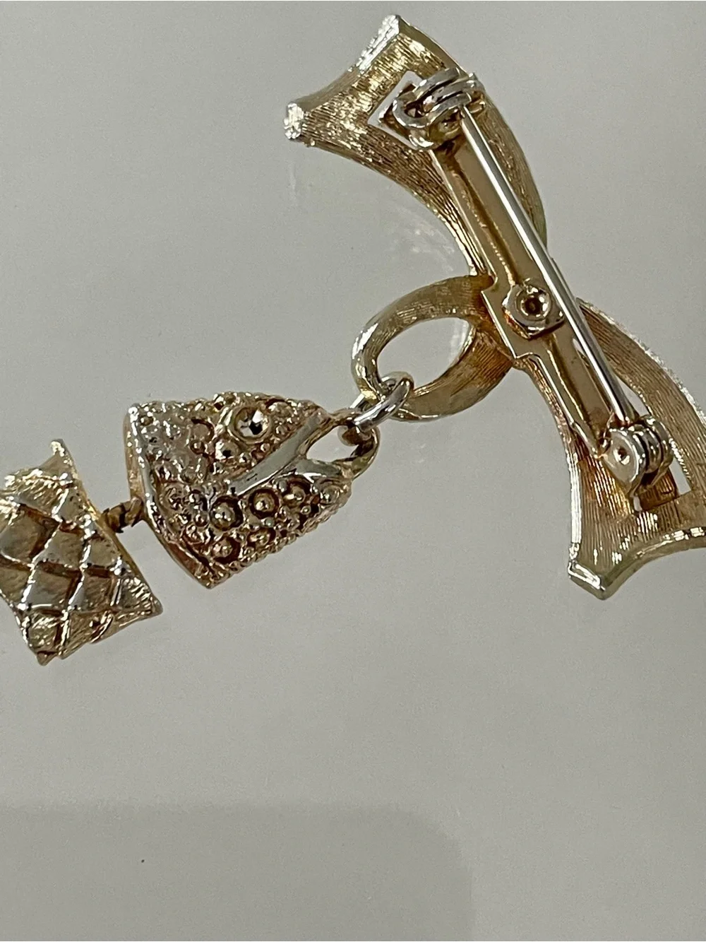 Vintage Gold-Tone Dangling Fish Brooch Pin